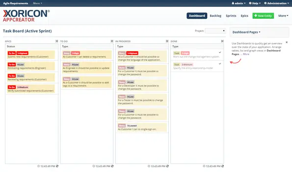 Requirements-Dashboard einer AppCreator-Anwendung