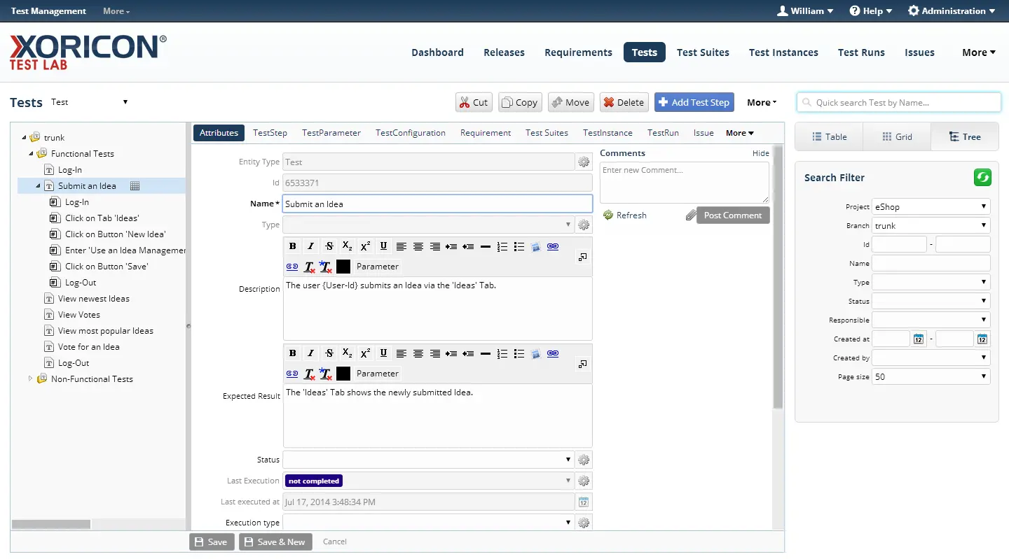 Testplanung in XORICON TestQA